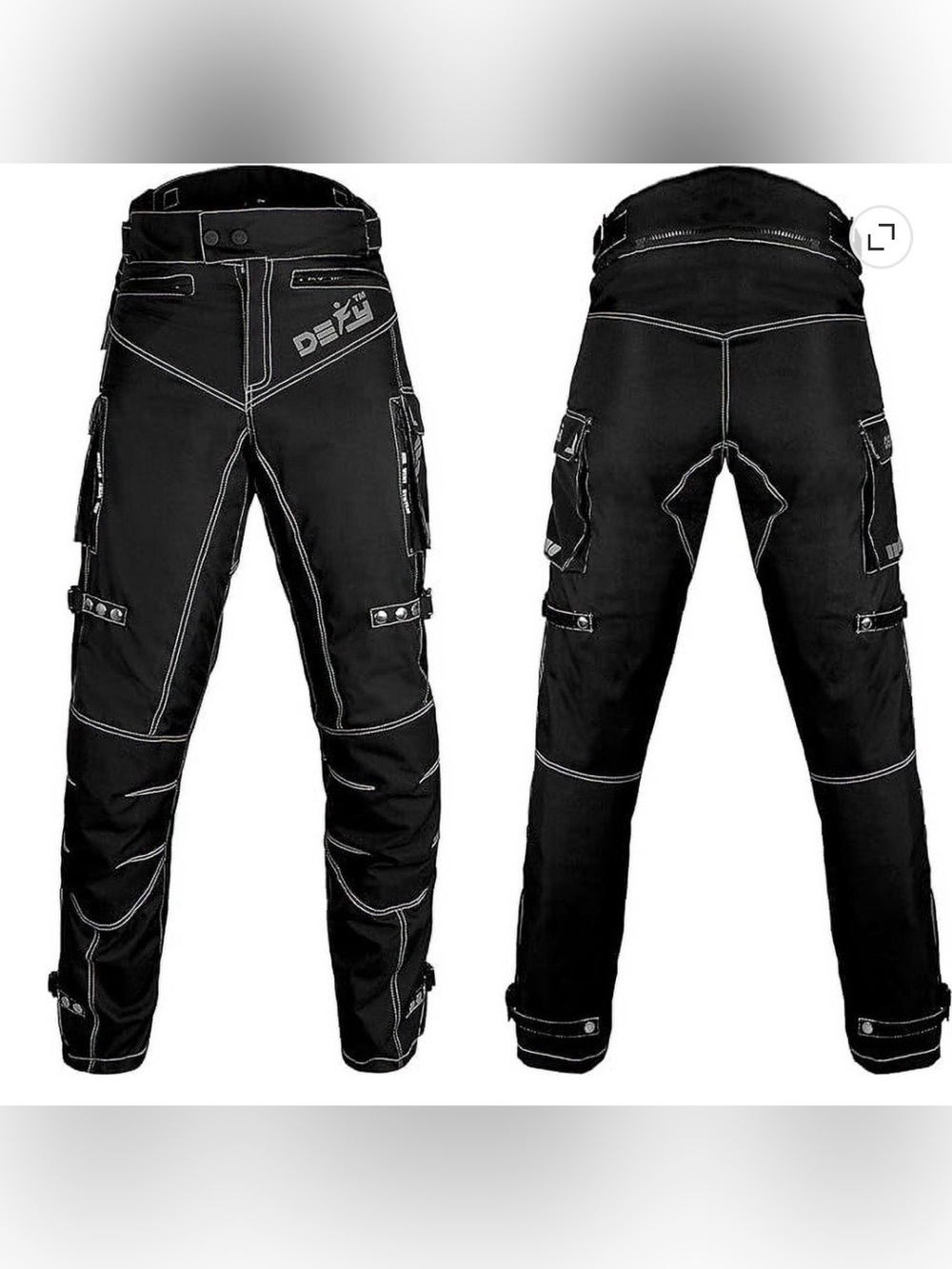 Men's Black Motorcycle Cargo Pants with Contrast Stitching